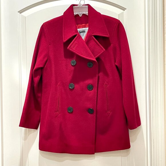 Marvin Richards Peacoat Petite Coat Jacket Wool Red Black Buttons Never Worn - Picture 7 of 7